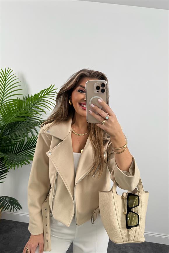 Lüx Kalite Kaşe Biker Mont Taş