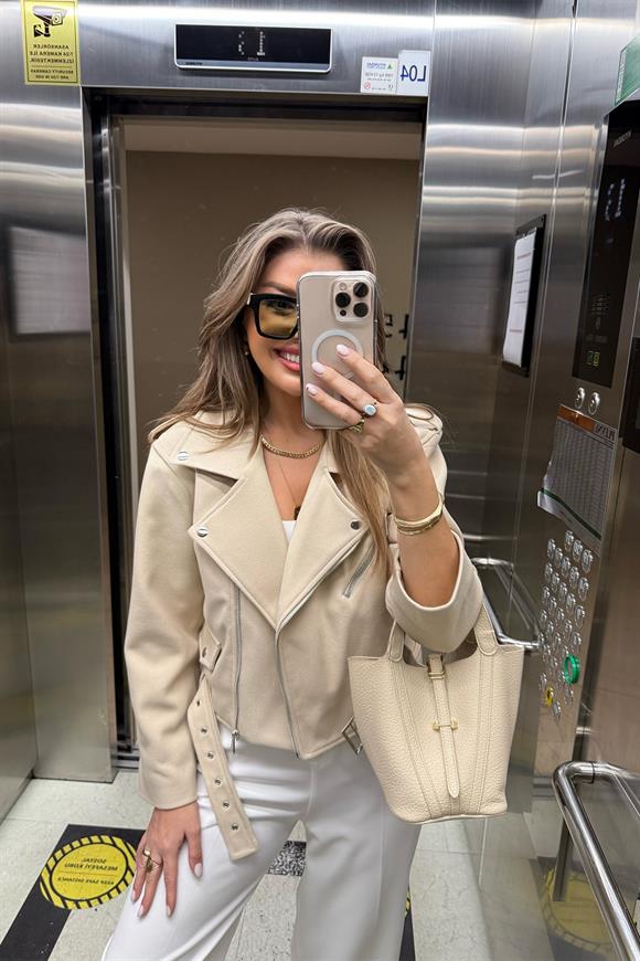 Lüx Kalite Kaşe Biker Mont Taş