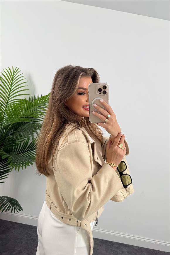 Lüx Kalite Kaşe Biker Mont Taş