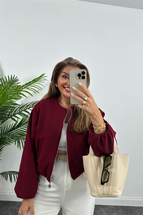 Lüx Kalite Kaşe Bomber Ceket Bordo