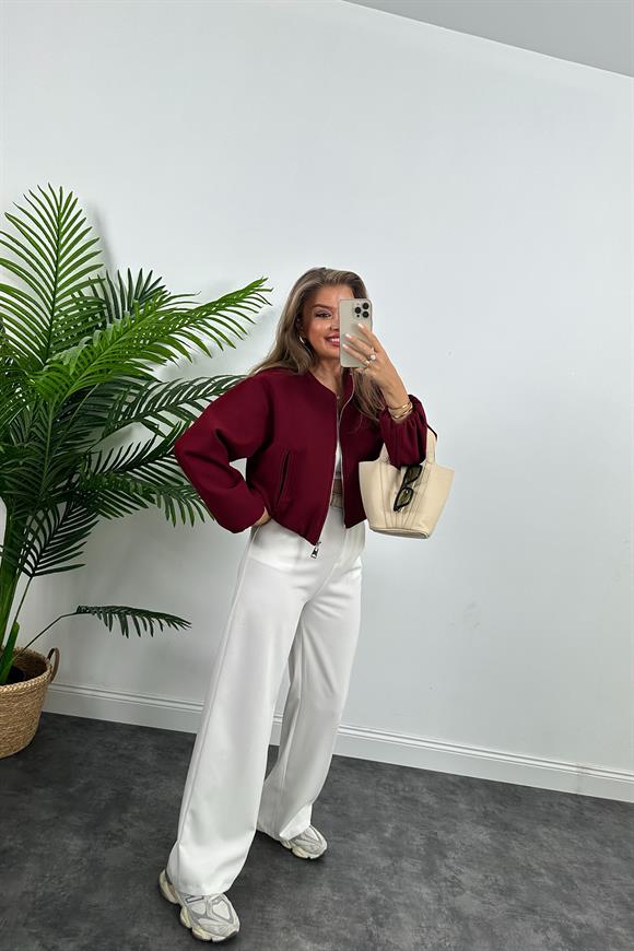 Lüx Kalite Kaşe Bomber Ceket Bordo