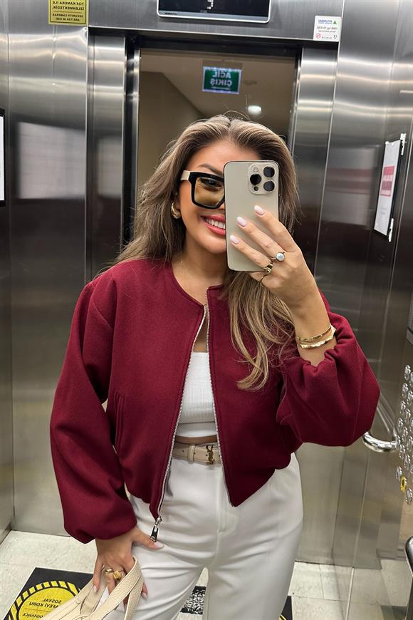 Lüx Kalite Kaşe Bomber Ceket Bordo