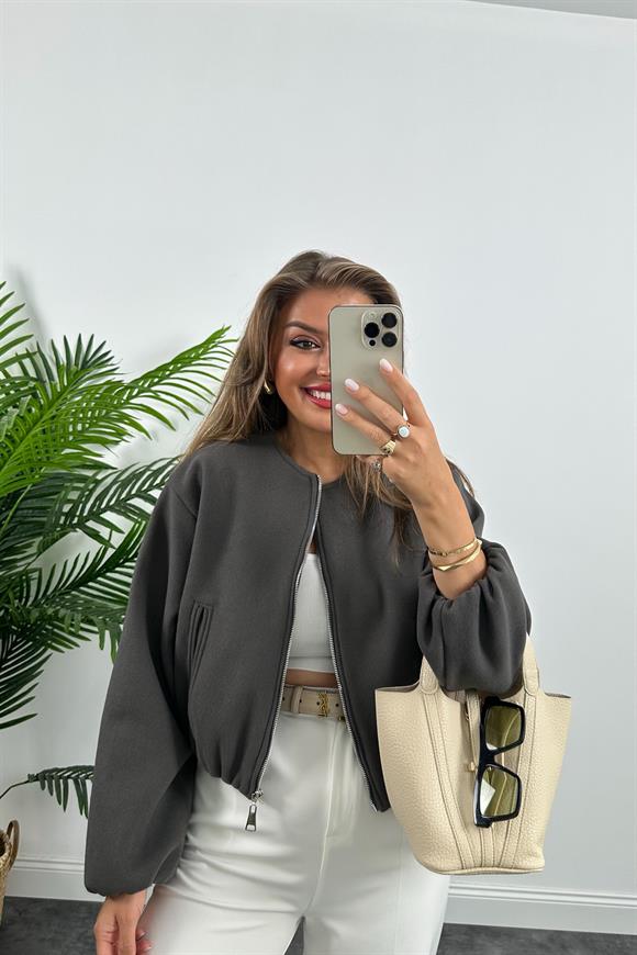 Lüx Kalite Kaşe Bomber Ceket Gri