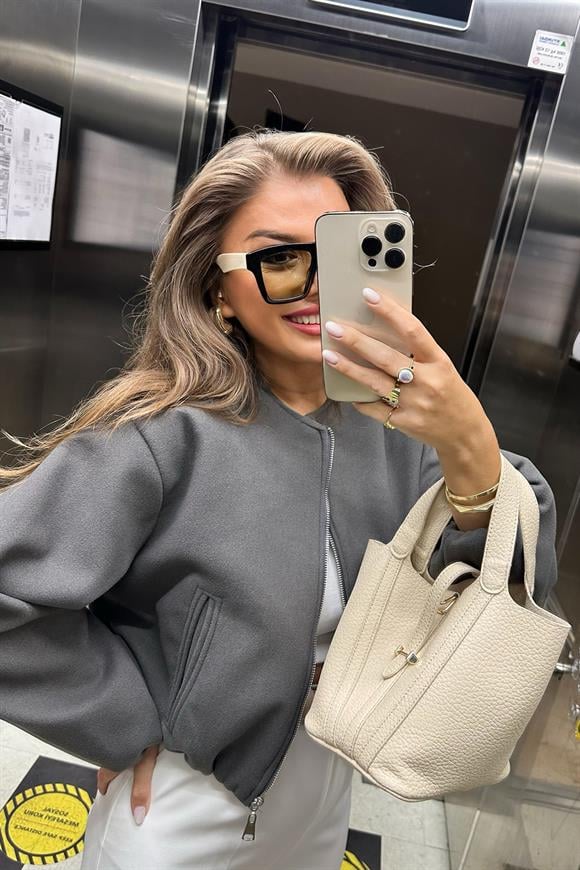 Lüx Kalite Kaşe Bomber Ceket Gri