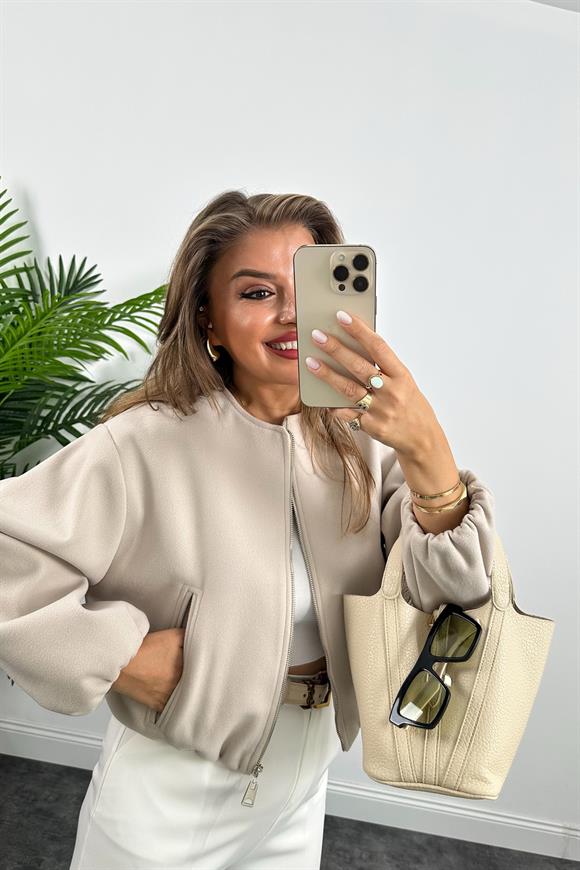 Lüx Kalite Kaşe Bomber Ceket Taş