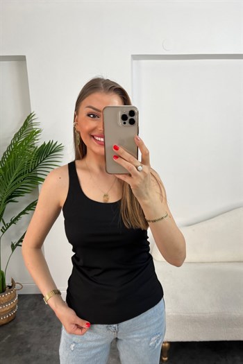 Lüx Kalite Kaşkorse Fitilli Atlet Siyah