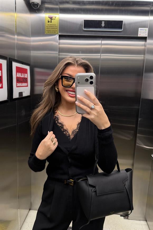 Lüx Kalite Kaşmir Dokulu Dantelli Atlet Hırka Birleşik Triko