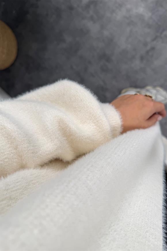 Lüx Kalite Kaşmir Dokulu Maxi Yumoş Hırka Krem