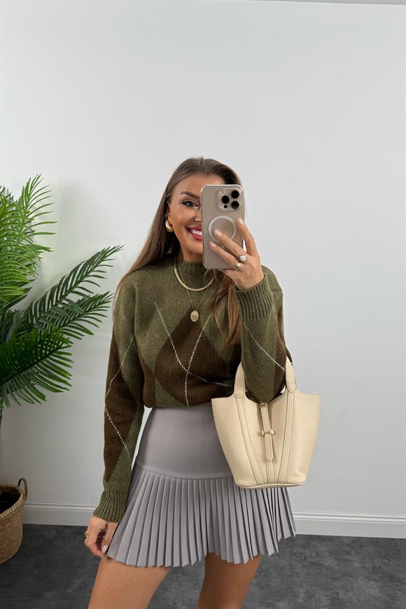 Lüx Kalite Klasik Kumaş Pliseli Etek Gri