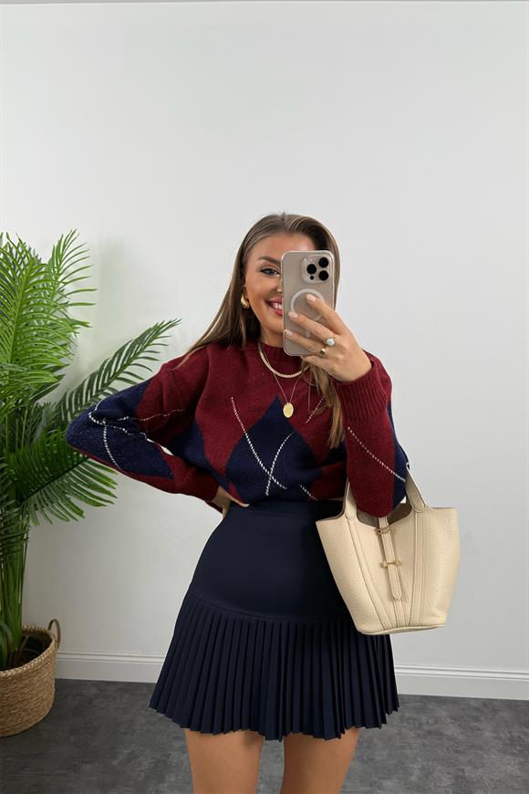 Lüx Kalite Klasik Kumaş Pliseli Etek Lacivert