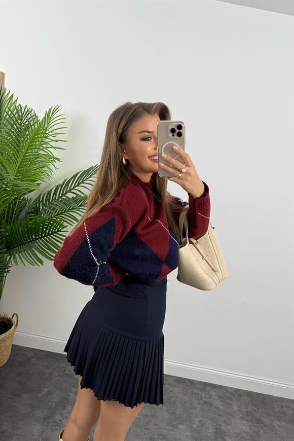Lüx Kalite Klasik Kumaş Pliseli Etek Lacivert