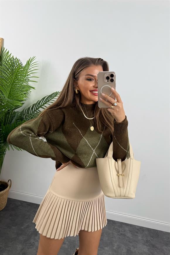 Lüx Kalite Klasik Kumaş Pliseli Etek Taş