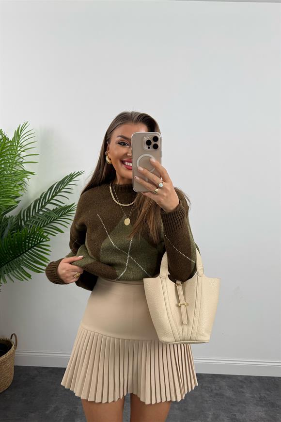 Lüx Kalite Klasik Kumaş Pliseli Etek Taş