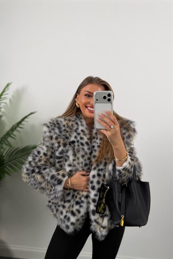 Lüx Kalite Leopar Desenli Vegan İpek Kürk