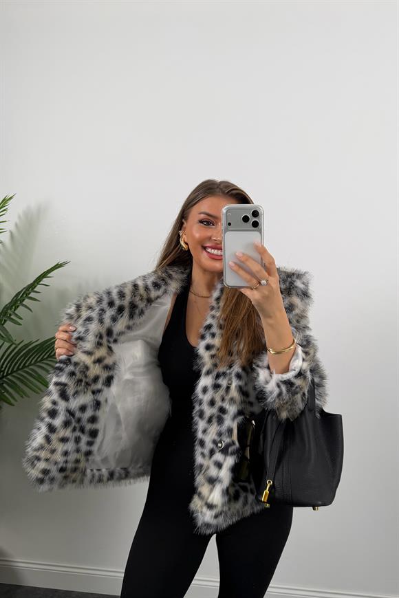 Lüx Kalite Leopar Desenli Vegan İpek Kürk