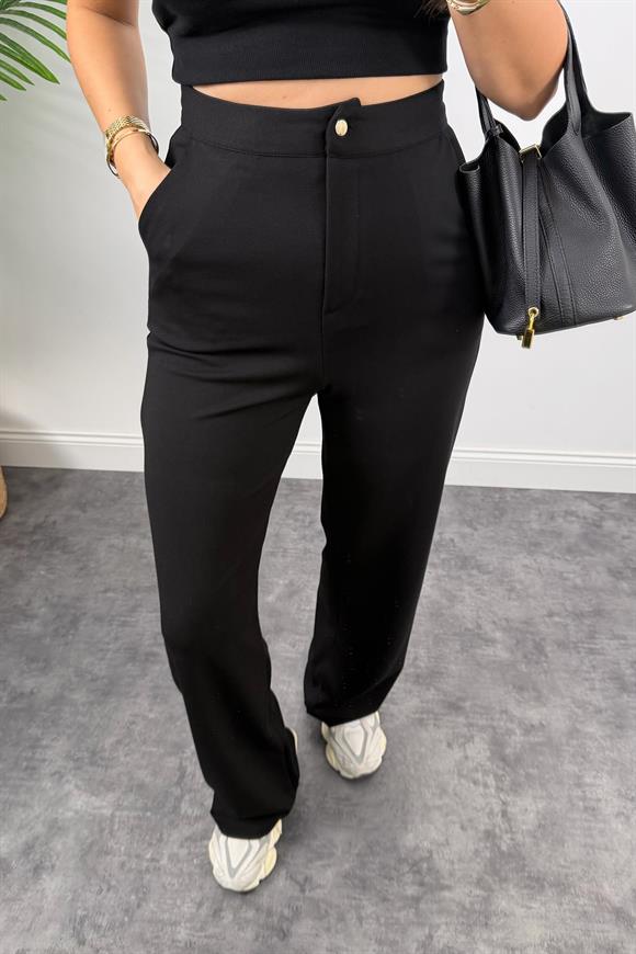 Lüx Kalite Likralı Çelik Palazzo Pantolon Siyah
