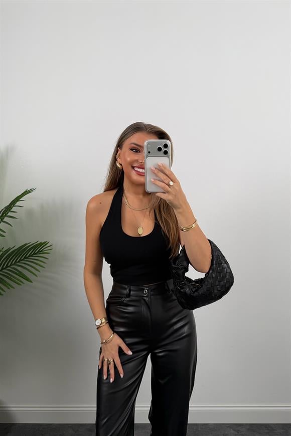 Lüx Kalite Likralı Yumuşak Deri Palazzo Pantolon Siyah