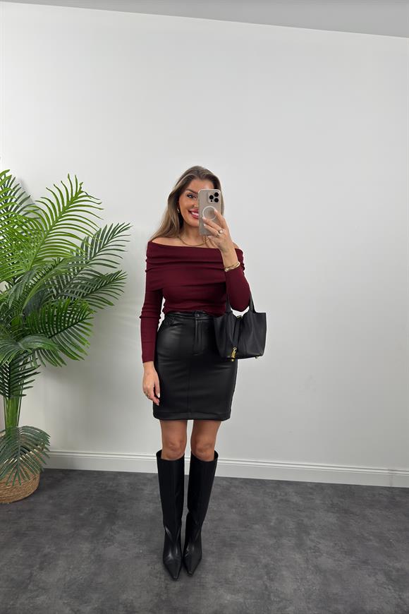 Lüx Kalite Madonna Yaka Elit Triko Kazak Bordo