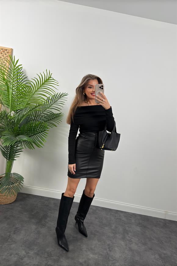 Lüx Kalite Madonna Yaka Elit Triko Kazak Siyah