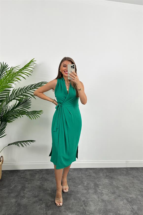 Lüx Kalite Midi Boy Anvelop Elbise Benetton Yeşil