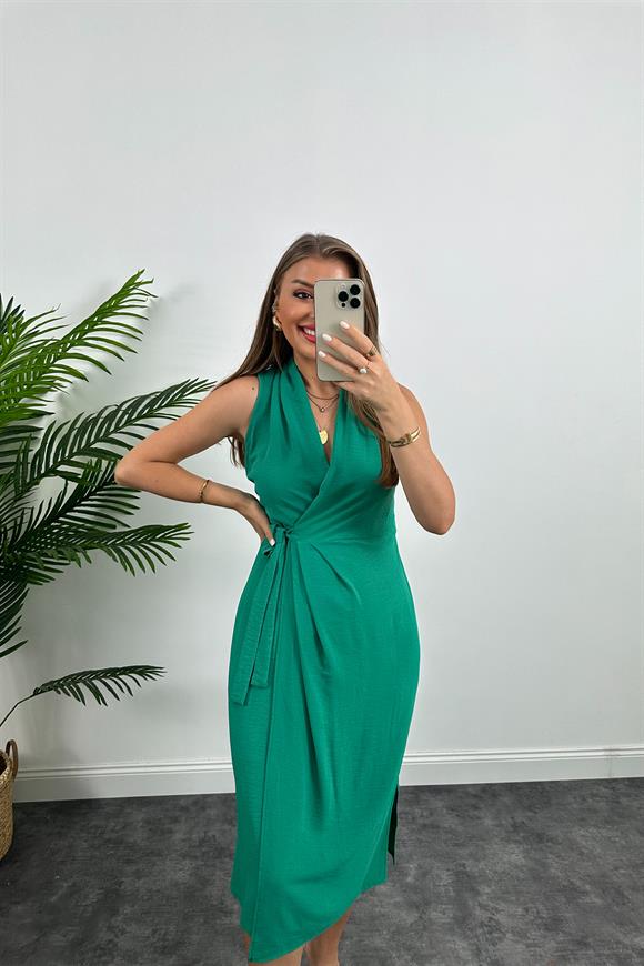 Lüx Kalite Midi Boy Anvelop Elbise Benetton Yeşil