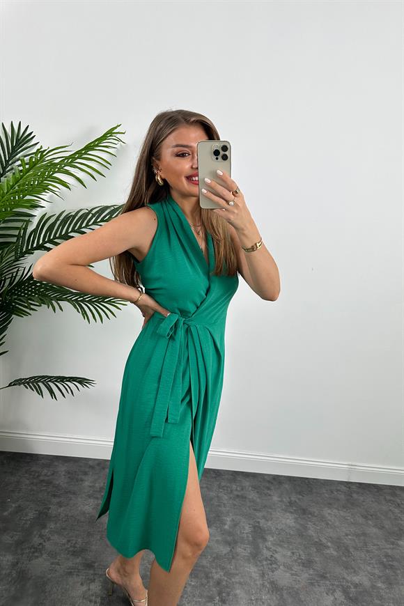 Lüx Kalite Midi Boy Anvelop Elbise Benetton Yeşil