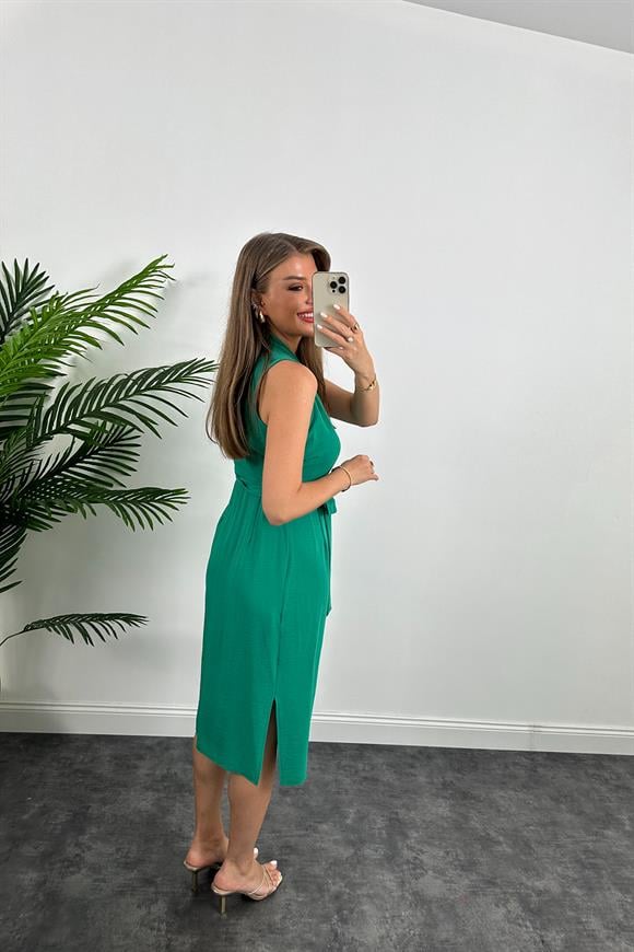 Lüx Kalite Midi Boy Anvelop Elbise Benetton Yeşil