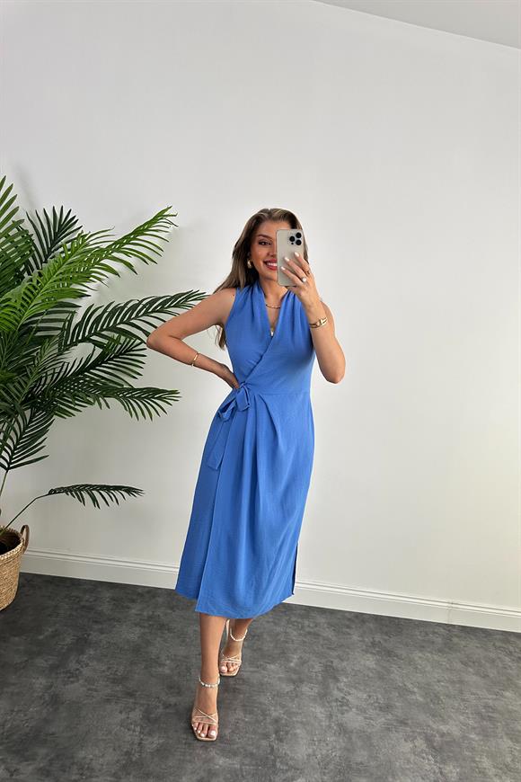 Lüx Kalite Midi Boy Anvelop Elbise İndigo