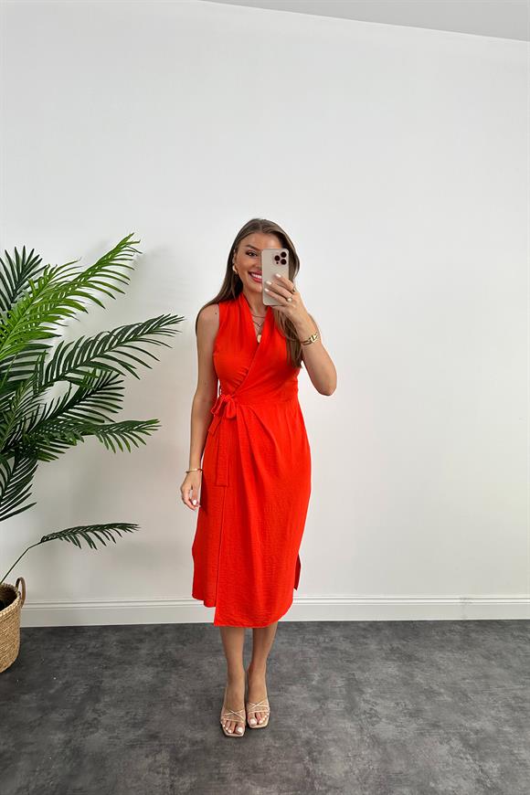 Lüx Kalite Midi Boy Anvelop Elbise Mercan 