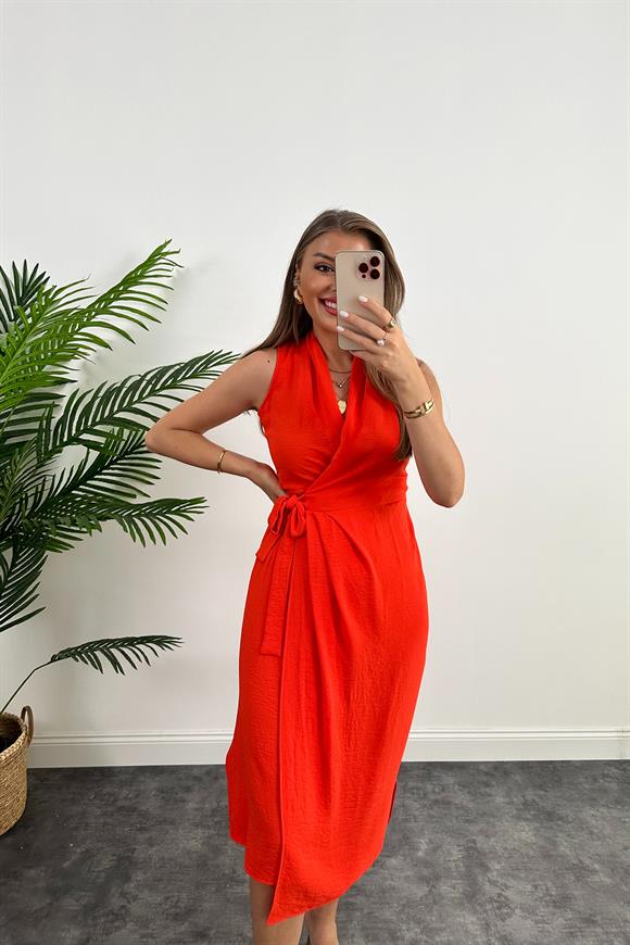 Lüx Kalite Midi Boy Anvelop Elbise Mercan 