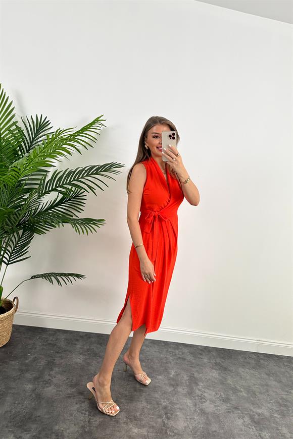 Lüx Kalite Midi Boy Anvelop Elbise Mercan 