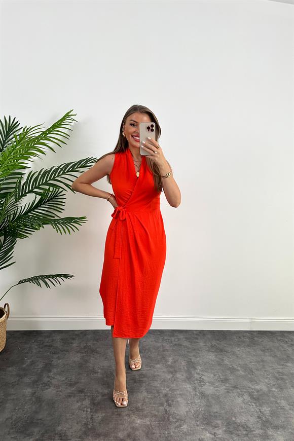 Lüx Kalite Midi Boy Anvelop Elbise Mercan 