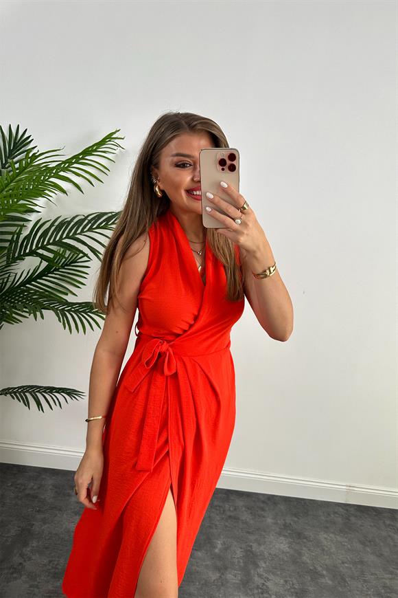 Lüx Kalite Midi Boy Anvelop Elbise Mercan 