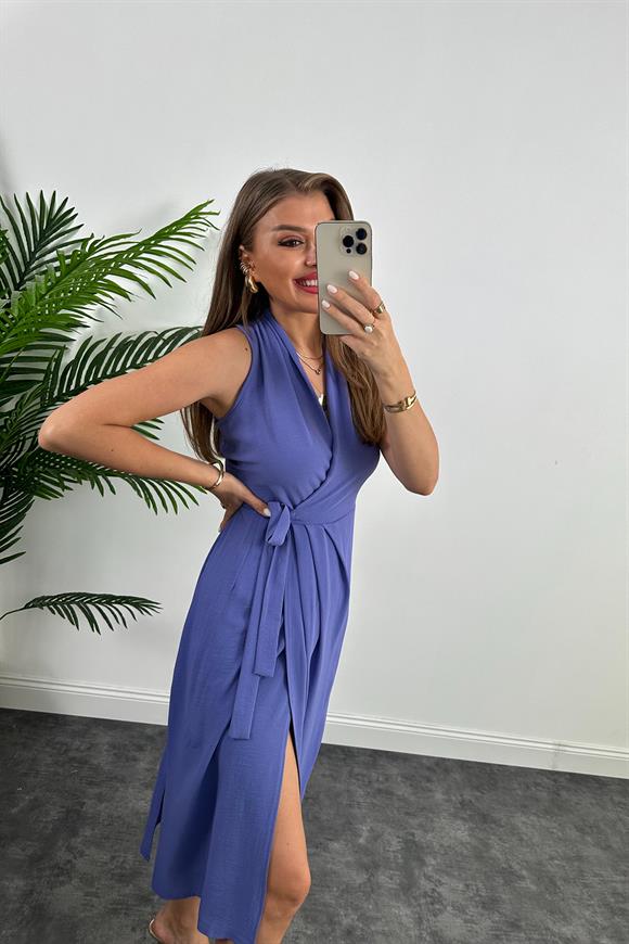 Lüx Kalite Midi Boy Anvelop Elbise Mor