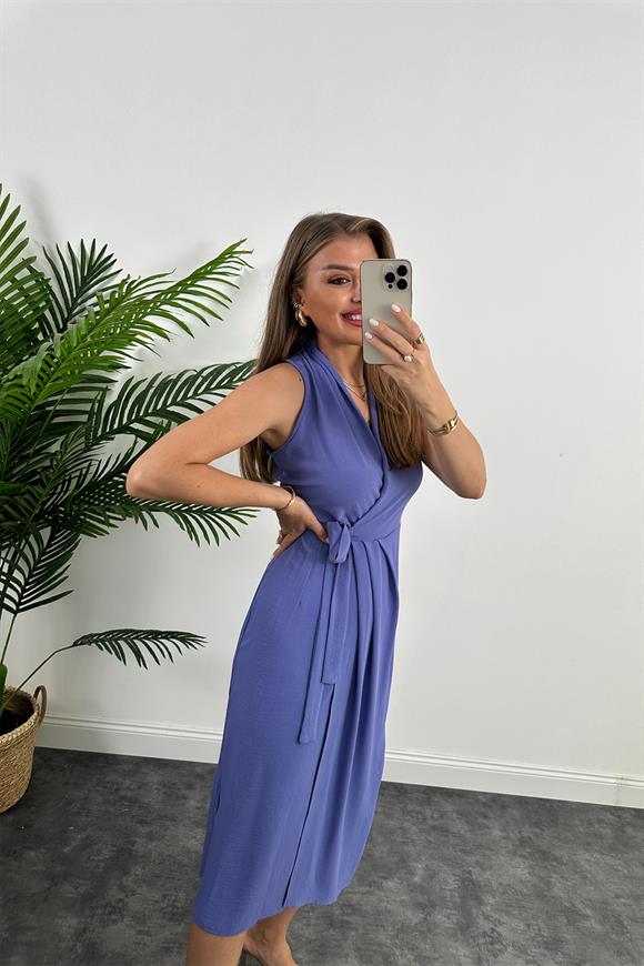 Lüx Kalite Midi Boy Anvelop Elbise Mor