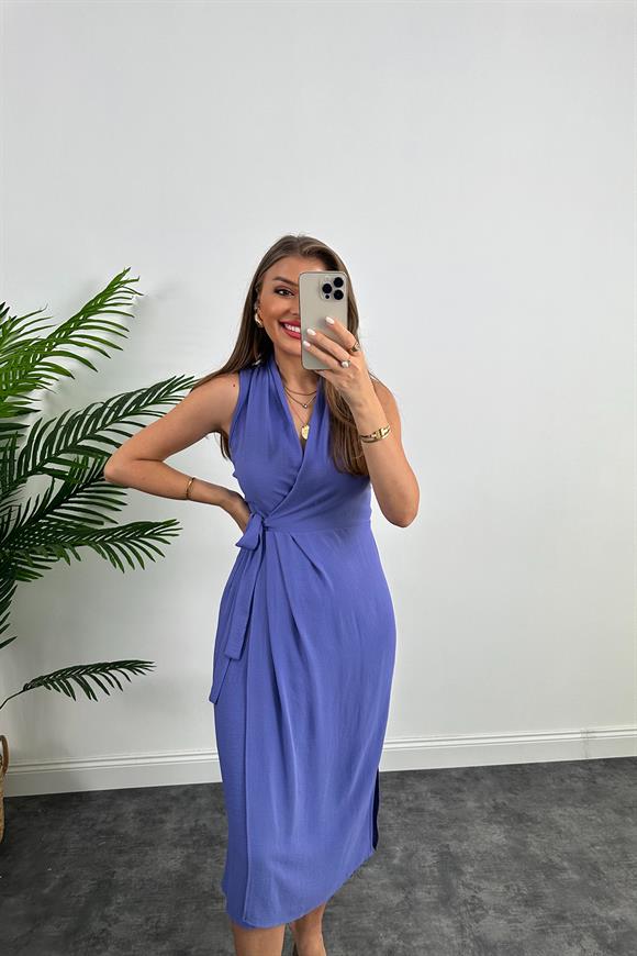 Lüx Kalite Midi Boy Anvelop Elbise Mor