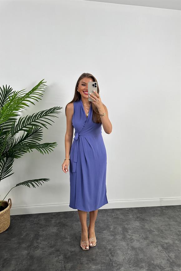Lüx Kalite Midi Boy Anvelop Elbise Mor