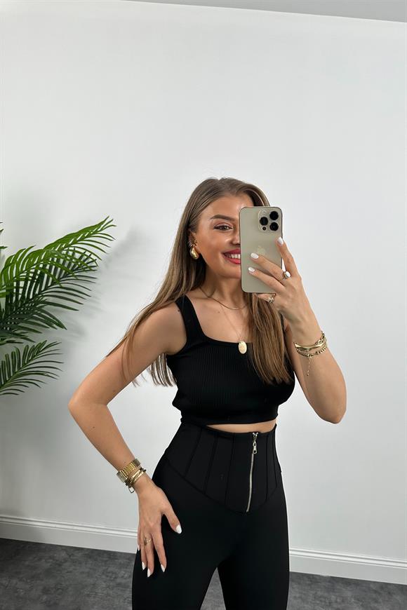 Lüx Kalite Nano Fit Kumaş Beli Nervürlü Toparlayıcı Tayt Pantolon