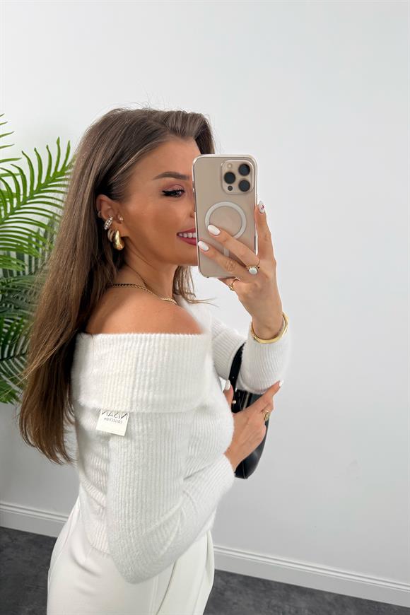 Lüx Kalite Nisan Marka Şönil Madonna Kazak Beyaz