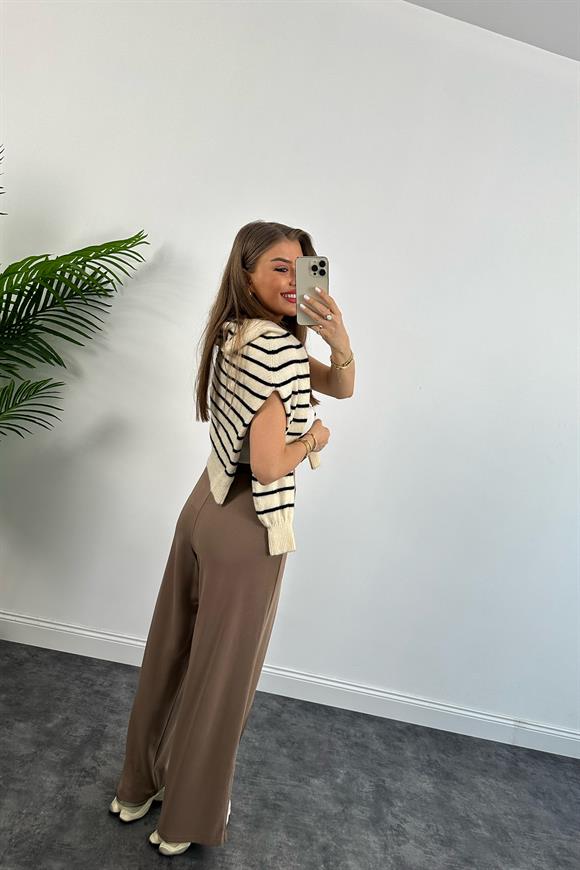 Lüx Kalite Oysh Modal Kumaş Çımalı Palazzo Kahverengi