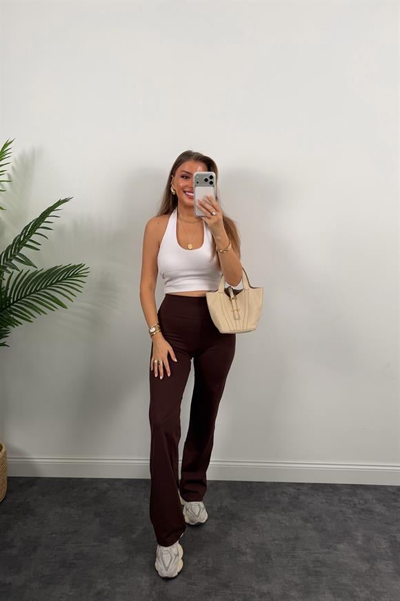 Lüx Kalite Oysh Model Likralı Flare Tayt Acı Kahve