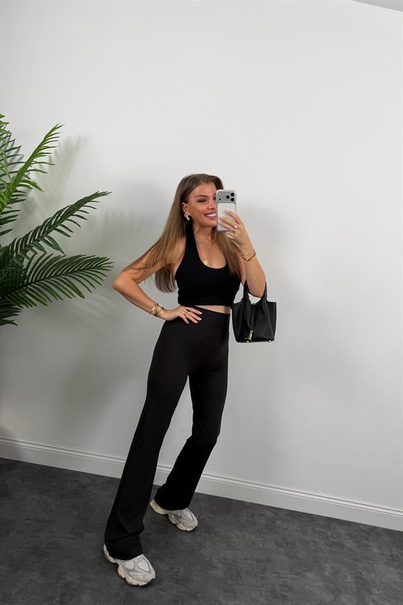 Lüx Kalite Oysh Model Likralı Flare Tayt Siyah