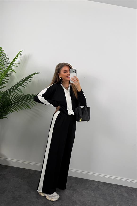Lüx Kalite Oysh Model Şeritli Eşofman Takımı Siyah