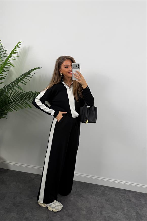 Lüx Kalite Oysh Model Şeritli Eşofman Takımı Siyah