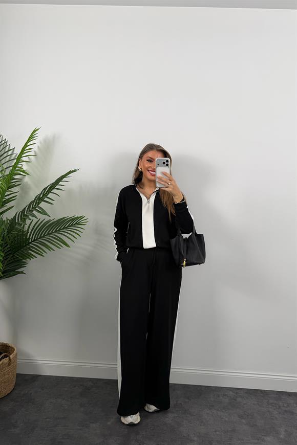 Lüx Kalite Oysh Model Şeritli Eşofman Takımı Siyah