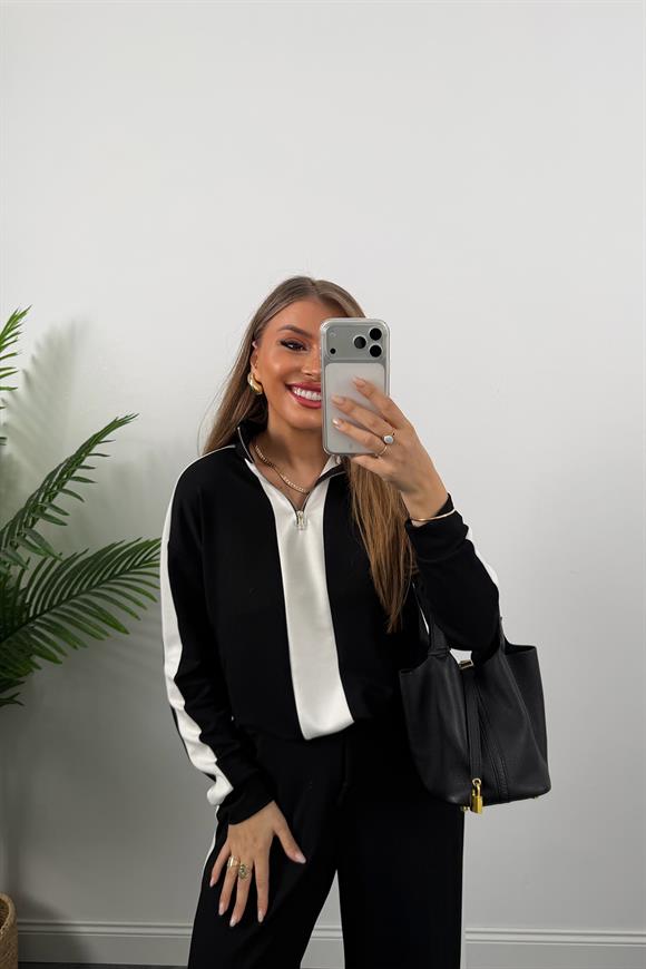 Lüx Kalite Oysh Model Şeritli Eşofman Takımı Siyah