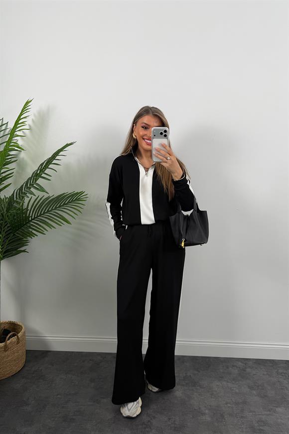Lüx Kalite Oysh Model Şeritli Eşofman Takımı Siyah