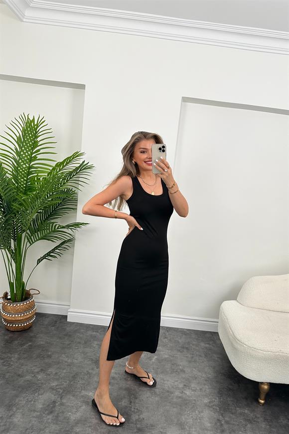 Lüx Kalite Oysh Model Yırtmaçlı Çelik Elbise Siyah