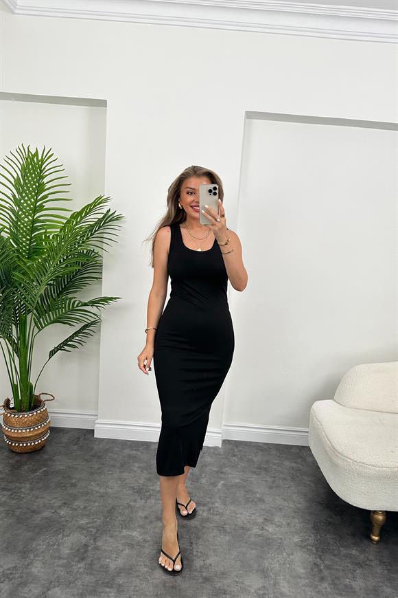 Lüx Kalite Oysh Model Yırtmaçlı Çelik Elbise Siyah