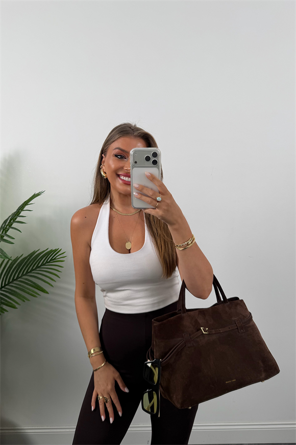 Lüx Kalite Paçası Düğmeli Çelik İspanyol Tayt Pantolon Acı Kahve